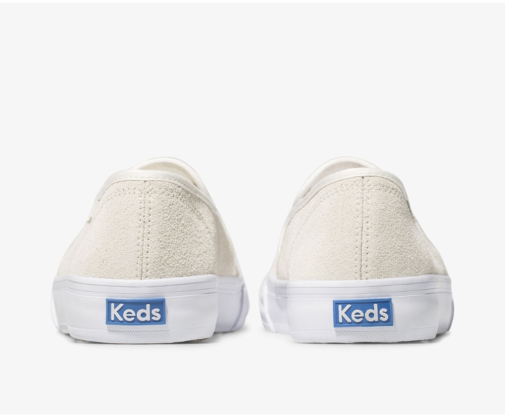 Slip On Γυναικεια - Keds Double Decker Suede - Λευκα - IDEUV2805